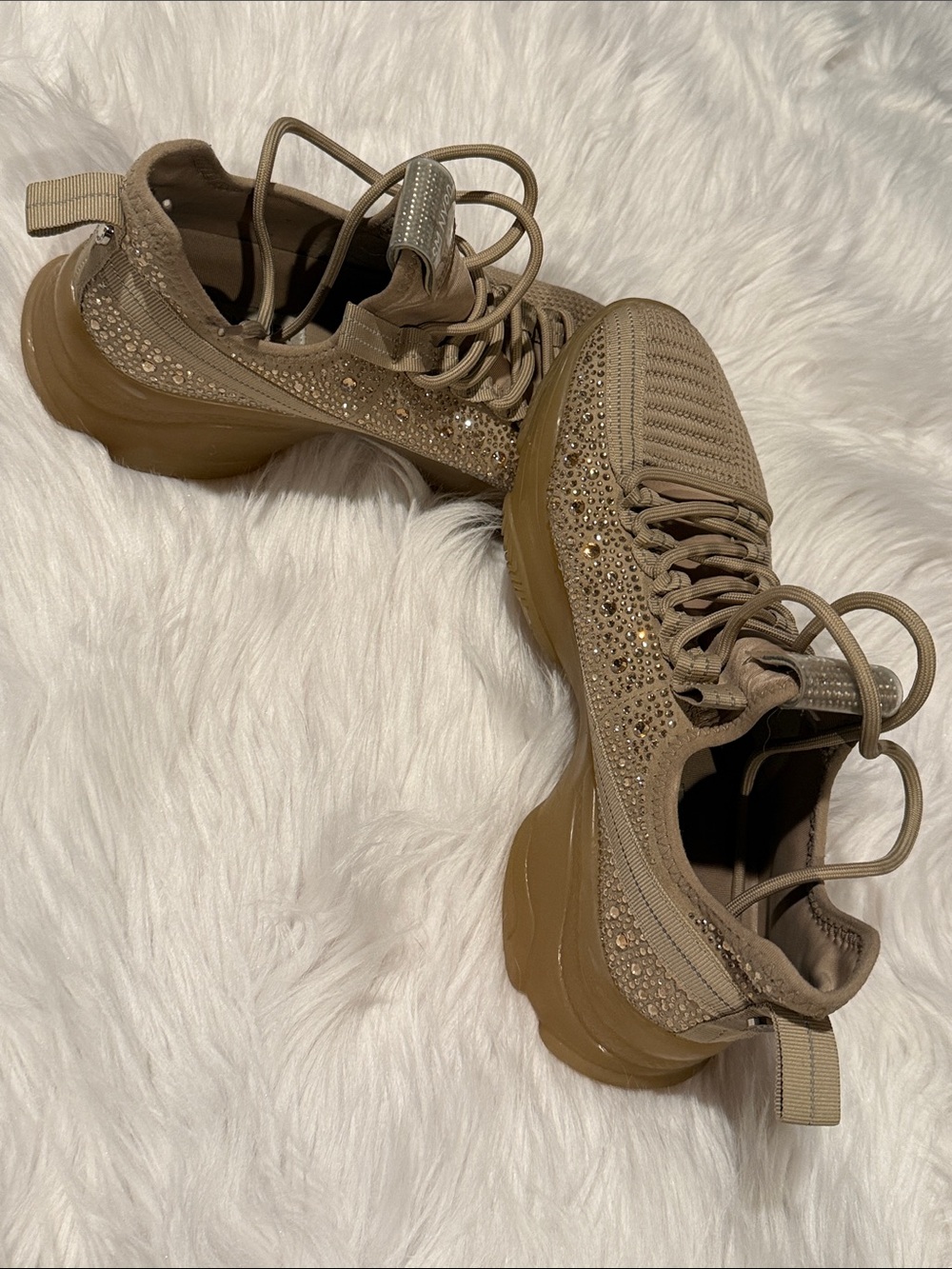 Steve Madden Taupe Knit Platform Sneakers with Rhinestones